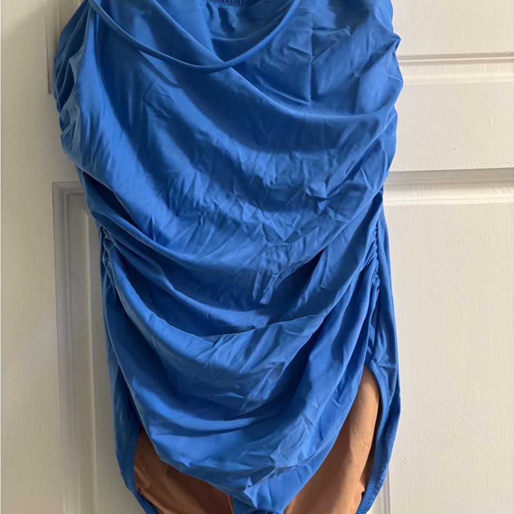 J. Crew Bright Blue Ruched Swimsuit